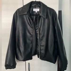 Calvin Klein Black Faux Leather Bomber Jacket